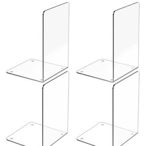 Clear Acrylic Bookends Set of 4 | Transparent Book Ends